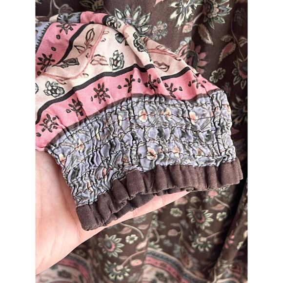 Natural Life Floral Long Sleeve V-Neck Boho Mini Tunic Dress  Brown Womens Large - Picture 7 of 9